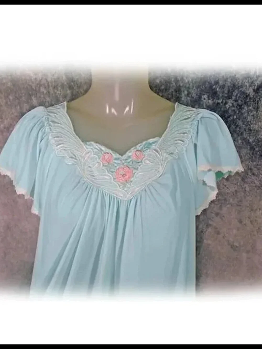 Vintage Nylon Nightgown Aqua Mid Length, SLINKY Shadowline